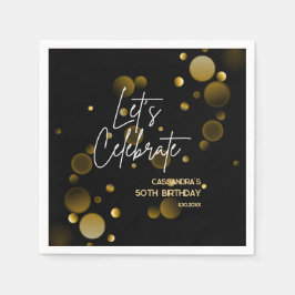Feiern wir Gold Bokeh Gradient Black Birthday Serviette