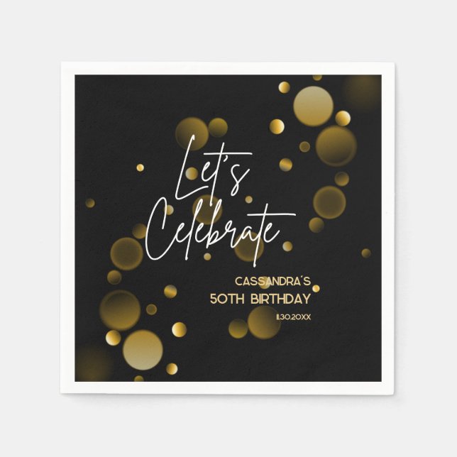 Feiern wir Gold Bokeh Gradient Black Birthday Serviette (Vorderseite)