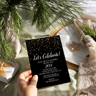 Feiern wir Gold Confetti zum Schwarzen Neujahr Einladung
