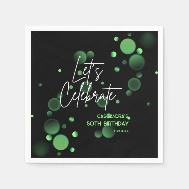 Feiern wir Green Bokeh Gradient Geburtstag Serviette (Vorderseite)