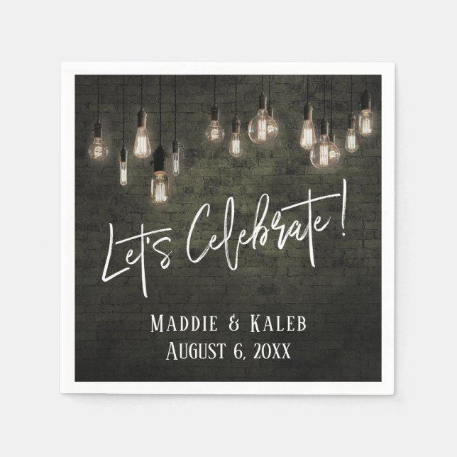 Feiern wir Industriesteine mit Edison Lights Serviette (Vorderseite)