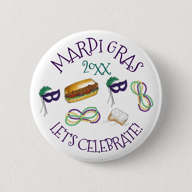 Feiern wir Mardi Gras Beignet Beads NOLA Button (Vorderseite)