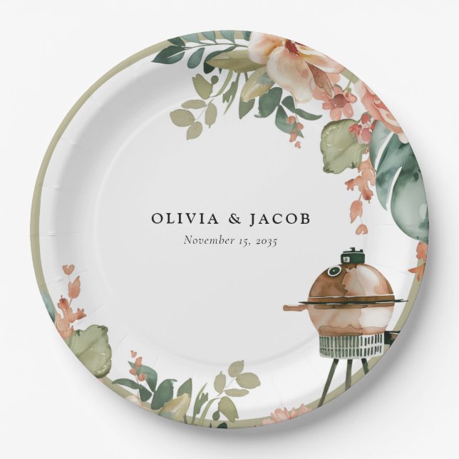 Feiern wir mit GRILLEN Couples Shower Pappteller (Vorderseite)