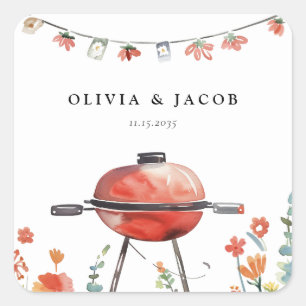 Feiern wir mit GRILLEN Couples Shower Quadratischer Aufkleber