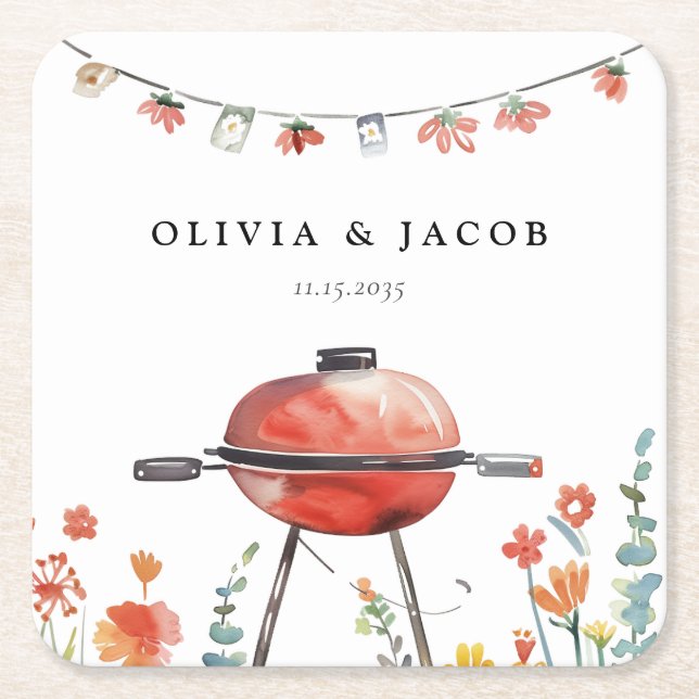 Feiern wir mit GRILLEN Couples Shower Rechteckiger Pappuntersetzer (Vorderseite)