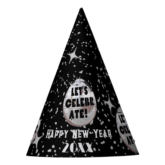 Feiern wir NYE Disco Ball Black Partyhütchen (Vorderseite)