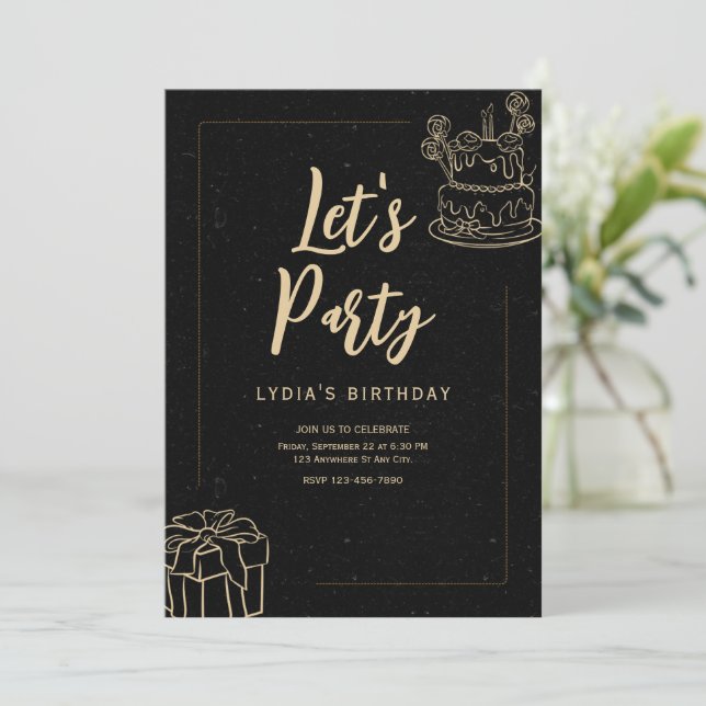 Feiern wir Party Einladung Überraschung Geburtstag (Stehend Vorderseite)