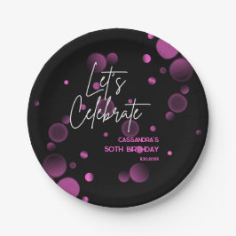 Feiern wir Pink Bokeh Gradient Black Birthday Pappteller