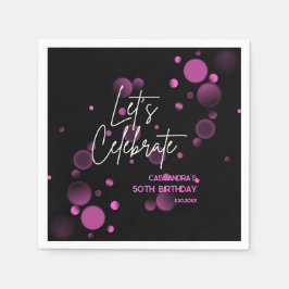 Feiern wir Pink Bokeh Gradient Black Birthday Serviette