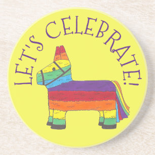 Feiern wir Rainbow Fiesta Donkey Pinata Party Untersetzer