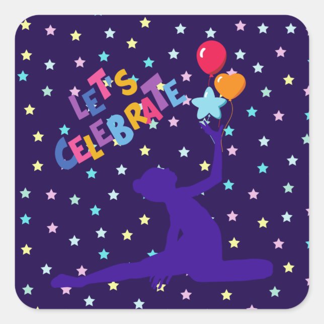 Feiern wir Stars und Ballons Quadratischer Aufkleber (Vorderseite)