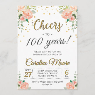 Feiern zu 100 Jahren Ladys 100. Geburtstagsparty Einladung