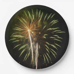 Feiern zum grünen und goldenen Feuerwerk Pappteller