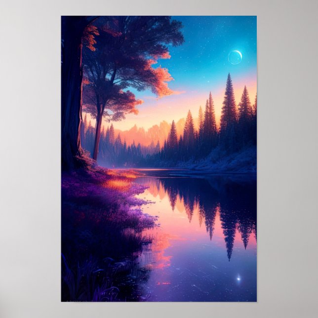 Feiernächte, Starlit River im Wald Poster (Vorne)