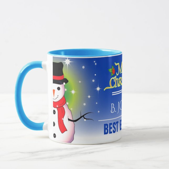 Feiernder Best Boss Ever mit Snowman Weihnachten Tasse (Links)