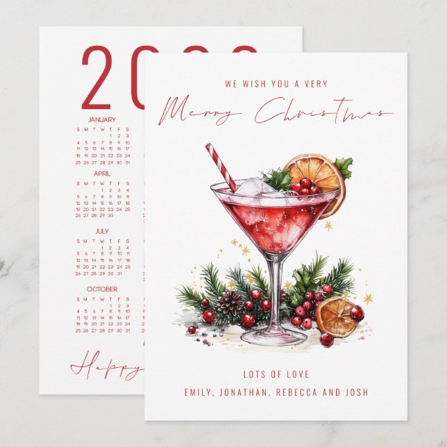Feiernder Cocktail 2026 Kalender Frohe Weihnachten (Vorne/Hinten)