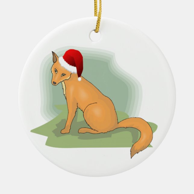 Feiernder Santa Hatted Fox Keramikornament (Vorne)