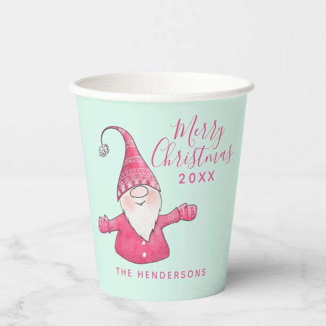Feiernder Spaß - Rosa und Minze Grün Weihnachten Pappbecher (Vorderseite)