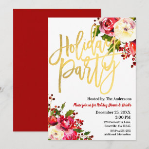 Feierparty Gold Moderne Schrift Florale Beeren Einladung