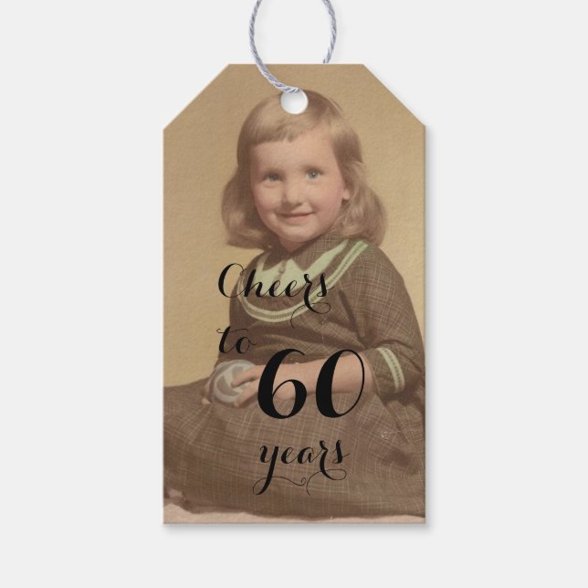 Feiert bis 60 Jahre! Birthday Foto Black Script Geschenkanhänger (Vorderseite)