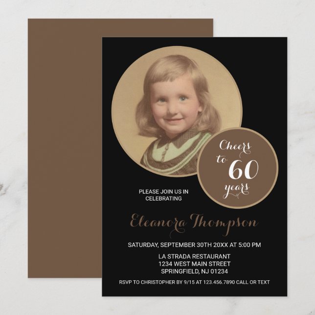 Feiert bis 60 Jahre Foto Sepia Einladung (Vorne/Hinten)