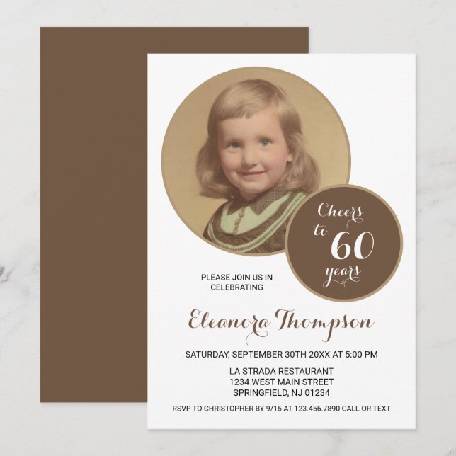 Feiert bis 60 Jahre Foto Sepia Einladung (Vorne/Hinten)