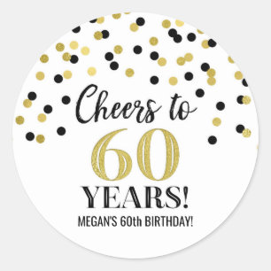 Feiert bis 60 Jahre Geburtstag Gold Black Confetti Runder Aufkleber