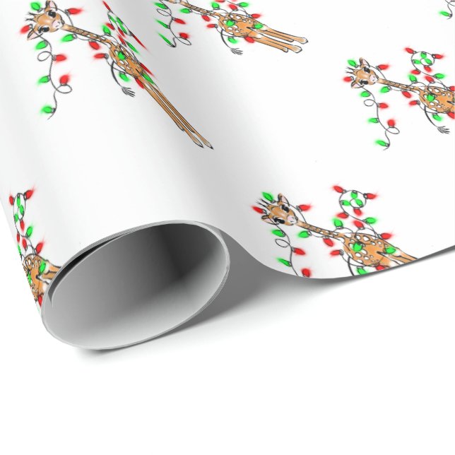 Feiertag Giraffe - blinkende rote und grüne Lichte Geschenkpapier (Rolleneckpunkt)