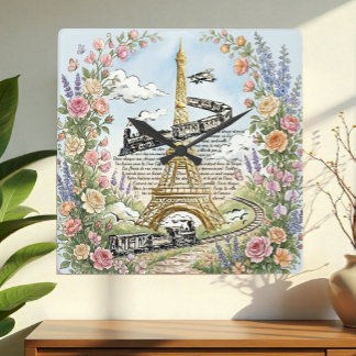 Feiertag in Paris Uhr, Eiffelturm, französische Ku Quadratische Wanduhr