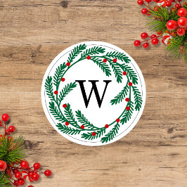 Feiertag mit Berries Monogram Runder Aufkleber