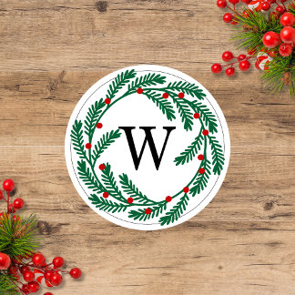 Feiertag mit Berries Monogram Runder Aufkleber