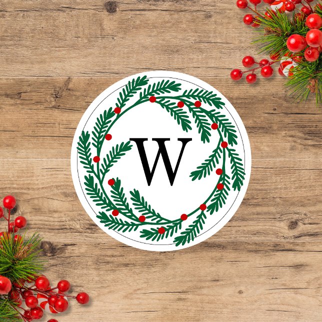 Feiertag mit Berries Monogram Runder Aufkleber (Von Creator hochgeladen)
