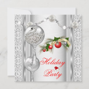 Feiertag Rot Silber Weihnachten 4 Einladung