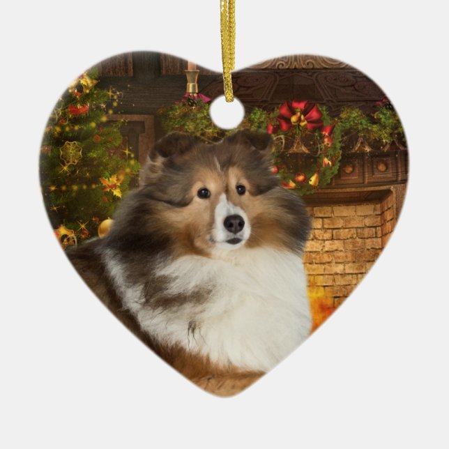 Feiertag Sheltie Keramik Ornament (Vorne)