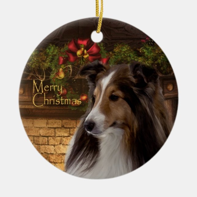 Feiertag Sheltie Verzierung Keramikornament (Vorne)