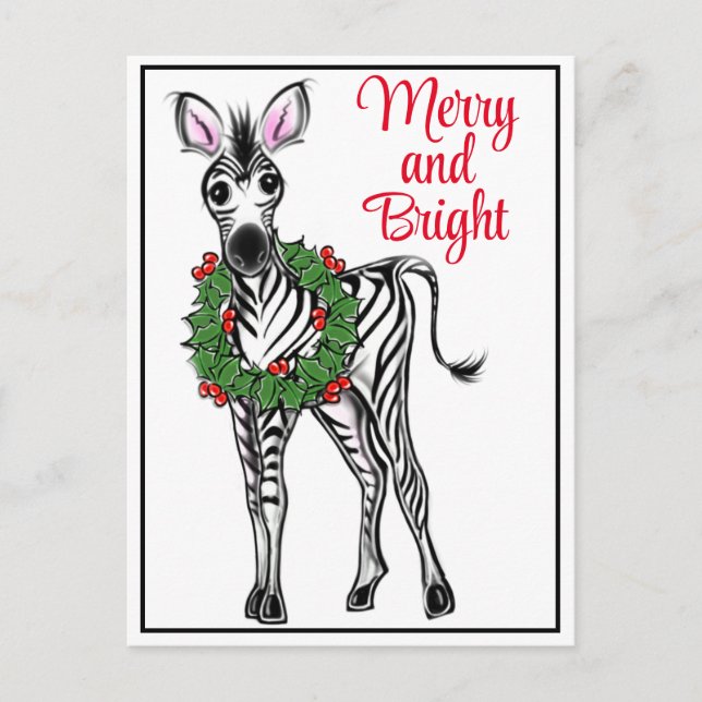 Feiertag Zebra | Rot grüne Weihnachtskranzkranke Postkarte (Vorderseite)