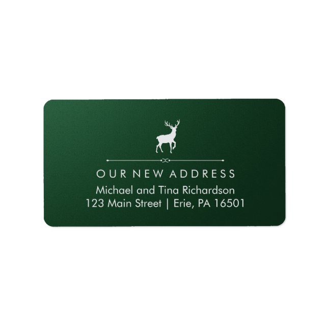 Feiertage Neue Adresse Grün mit Silver Rentier Adressaufkleber (Vorne)