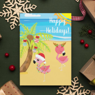 Feiertage Tropical Beach Flamingo Weihnachten Postkarte