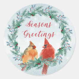Feiertage - Weihnachtskranz mit Kardinal Pair Runder Aufkleber