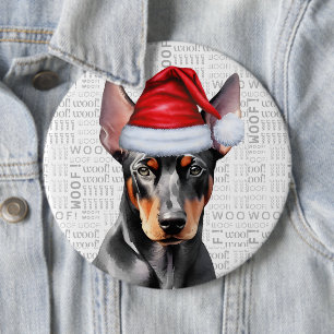 Feiertags-Dobermann-Weihnachtsmann-Hund auf Woof-H Button