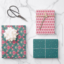 Feiertags-Geschenkpapier-Set – Herzen und Blumen