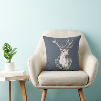 Feiertags-Hirsch mit Winter-Wreath-Wurfkissen Kissen