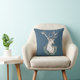 Feiertags-Hirsch mit Winter-Wreath-Wurfkissen Kissen