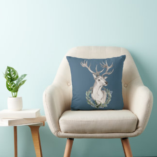 Feiertags-Hirsch mit Winter-Wreath-Wurfkissen Kissen