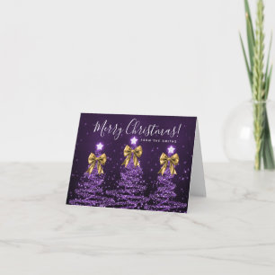 Feiertags-Lila-Weihnachtsbäume Gruß Gold Feiertagskarte
