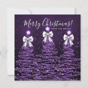 Feiertags Lila Weihnachtsbäume Gruß Silber Feiertagskarte