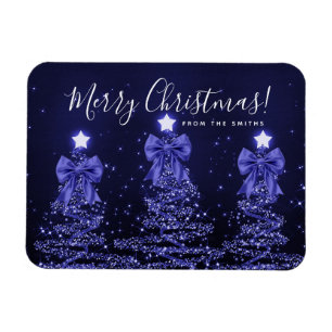 Feiertags Navy Blau Weihnachtsbäume Begrüßung  Magnet