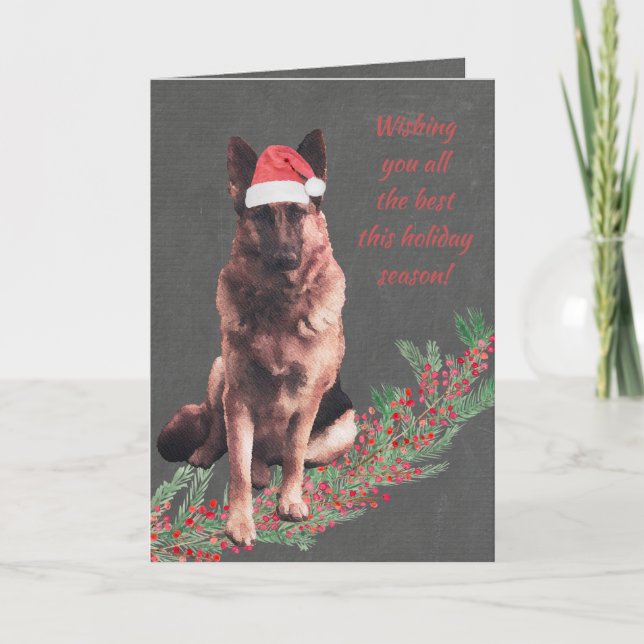 Feiertags-Schäferhund-Aquarell Feiertagskarte (Vorderseite)
