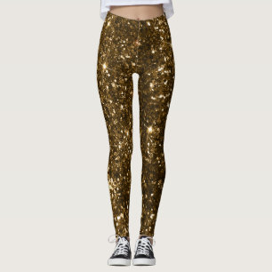 Feiertags Schwarz und Gold Faux Glitter Weihnachte Leggings