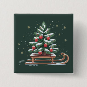Feiertags-Weihnachtsbaum-Schlitten Winter-Feiertag Button